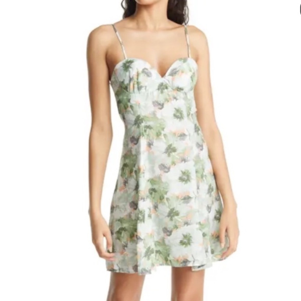 En Saison Green Mini Dress Floral Print Sleeveless Party‎ Cocktail Sundress L